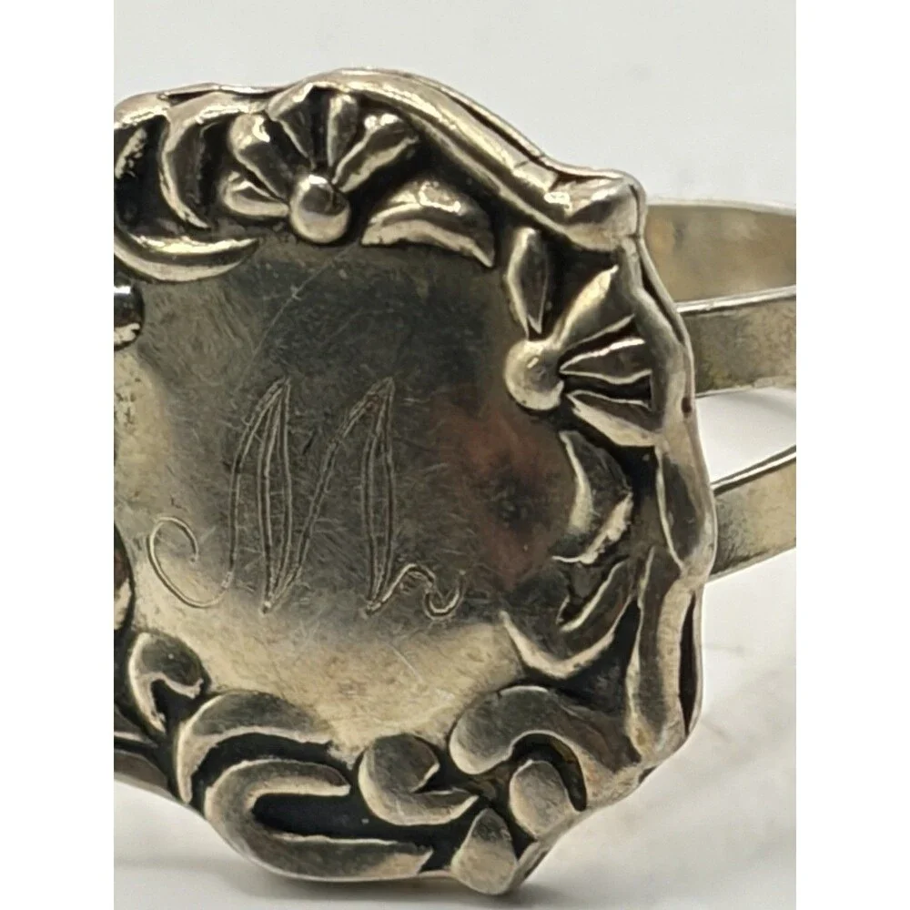 Vintage 925 Sterling Silver Monogram M Repousse Signet Statement Ring Size 7.75